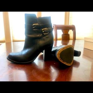Frye black leather heeled booties
